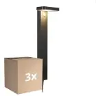 Multipack 3x Nordlux Solar Pedestal Lamp Rica Square Stainless Steel Black 4.5W 380lm - 830 Warm White |Motion And Light Sensor